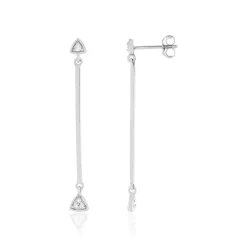 Boucles d'oreilles or pendantes blanc 375, motif triangle, diamants.