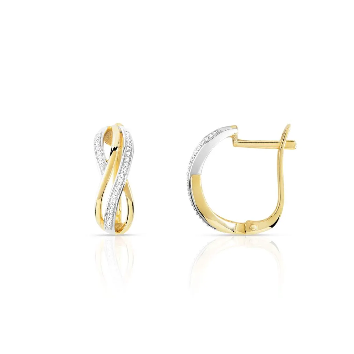 Boucles d'oreilles 2 ors 375 dormeuses diamants