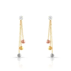 Boucles d'oreilles 3 ors 750 pendants boules zirconias