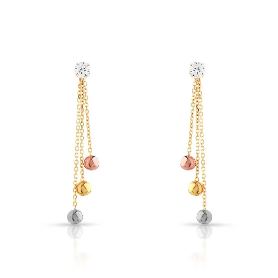 Boucles d'oreilles 3 ors 750 pendants boules zirconias