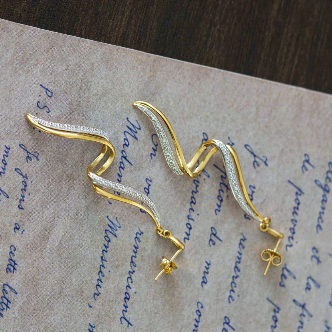 Boucles d'oreilles or 750 2 tons diamants