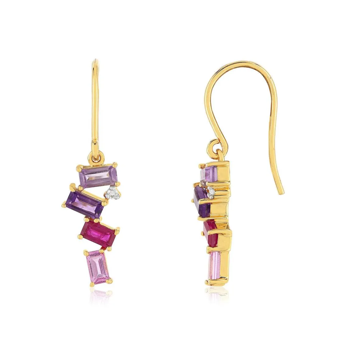Boucles d'oreilles or 375 2 tons diamants pierres fines et précieuses