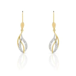 Boucles d'oreilles or 375 2 tons dormeuses diamants