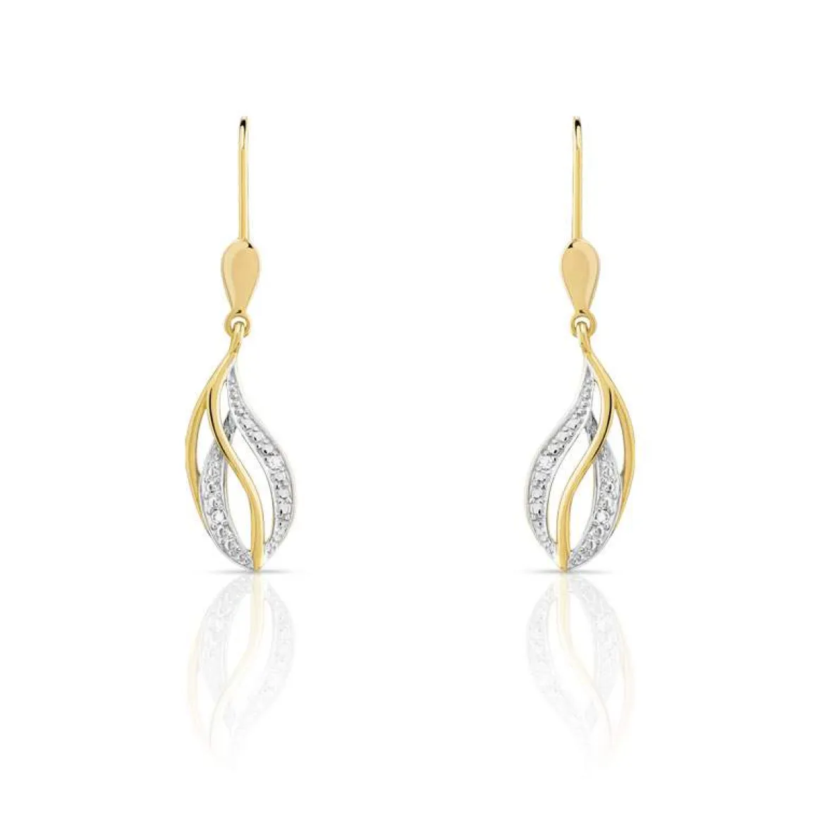 Boucles d'oreilles or 375 2 tons dormeuses diamants