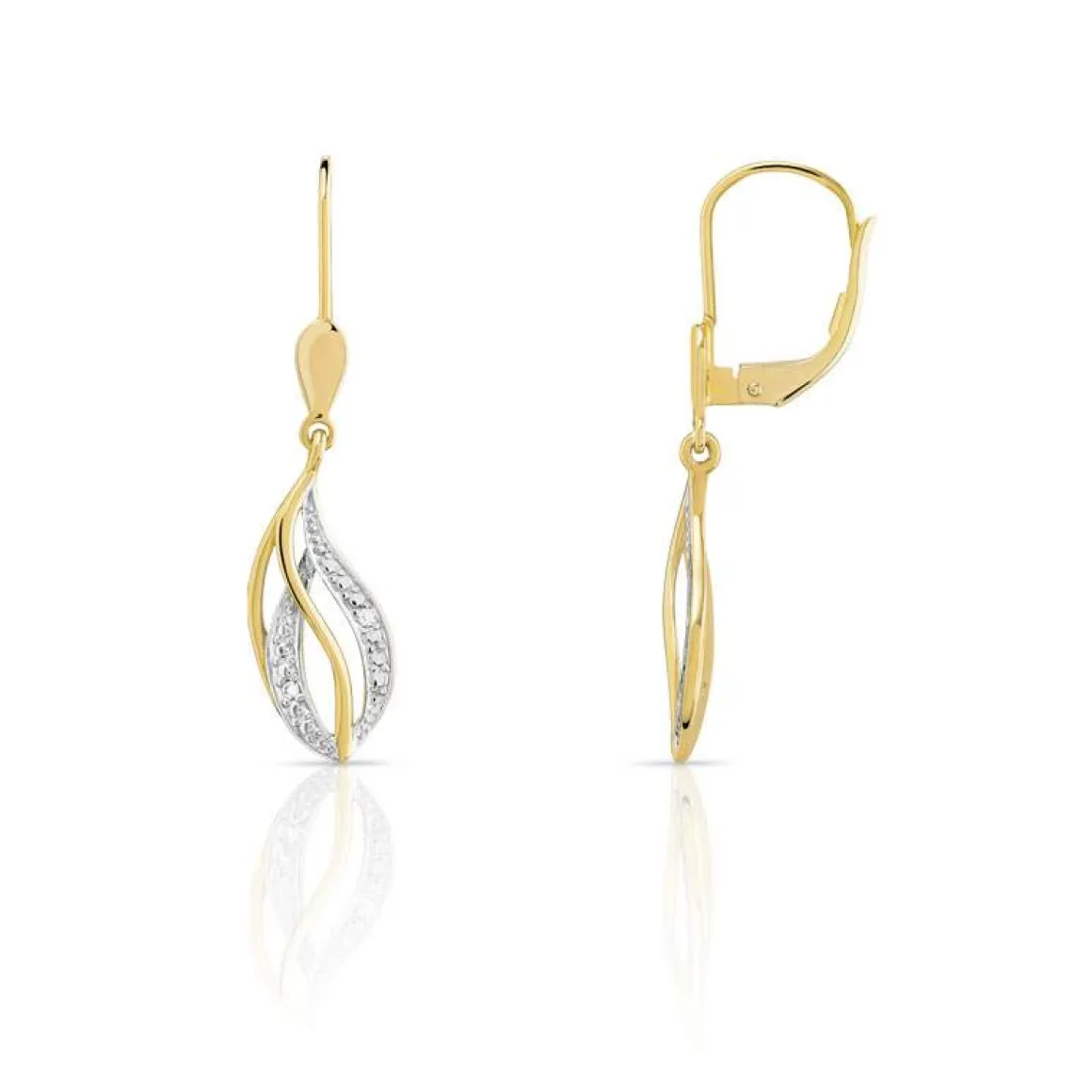 Boucles d'oreilles or 375 2 tons dormeuses diamants