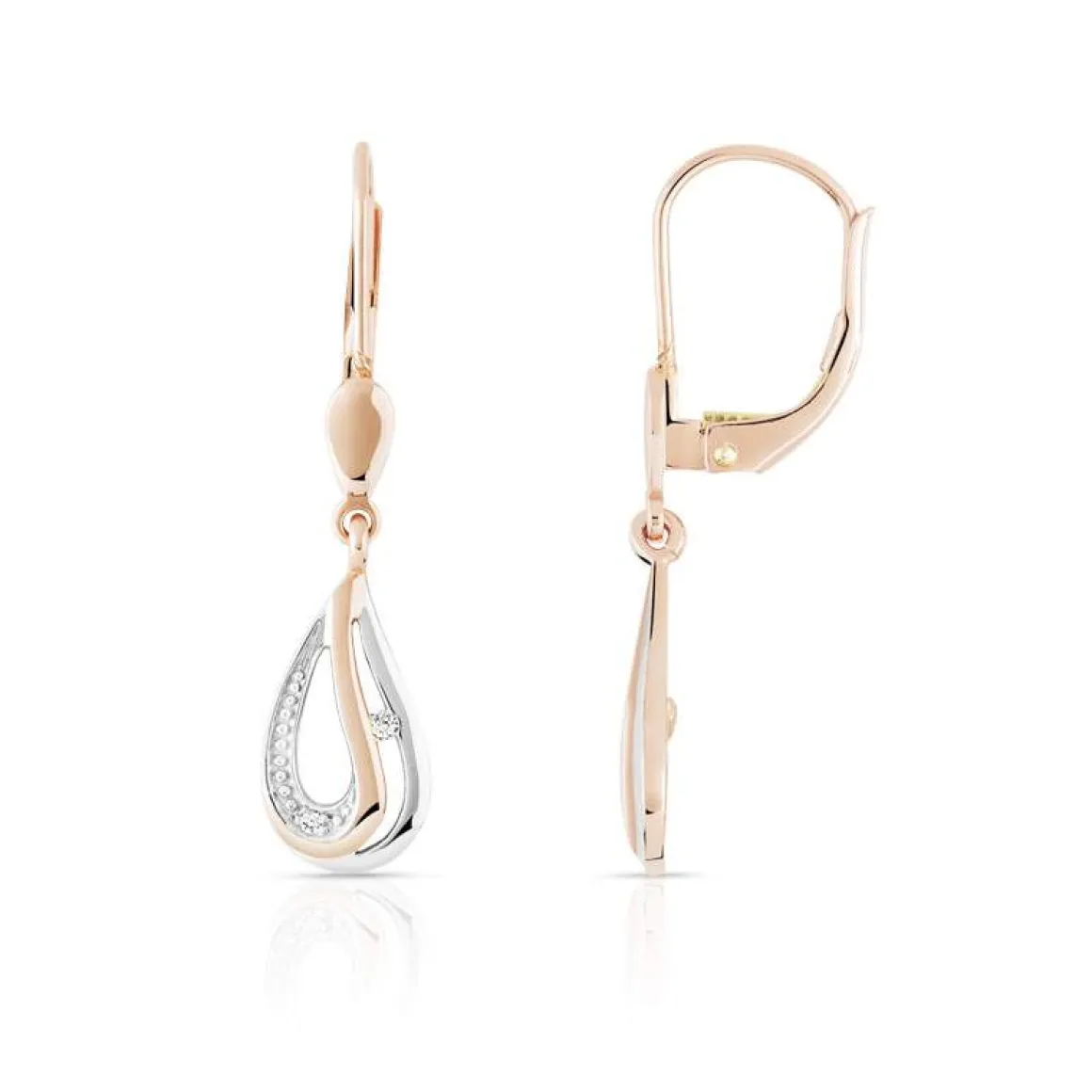 Boucles d'oreilles or 375 2 tons dormeuses diamants