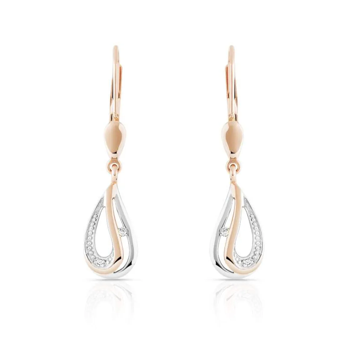 Boucles d'oreilles or 375 2 tons dormeuses diamants