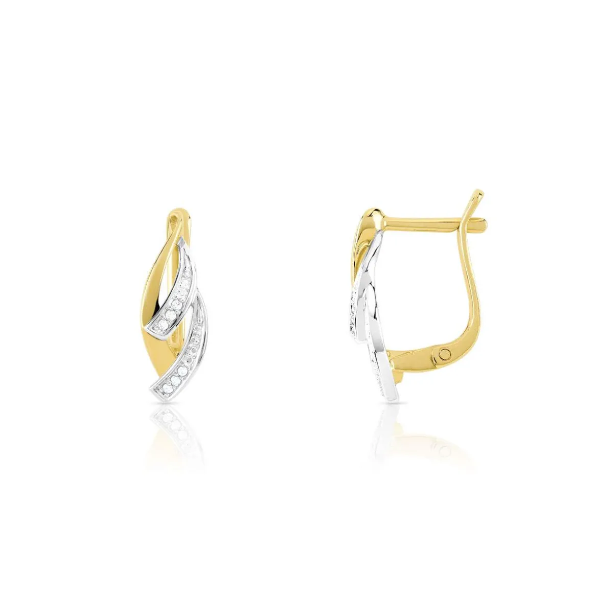 Boucles d'oreilles or 375 2 tons dormeuses diamants