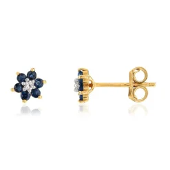 Boucles d'oreilles or 750 2 tons fleurs saphirs et diamants