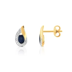 Boucles d'oreilles or 750 2 tons goutte saphirs et diamants