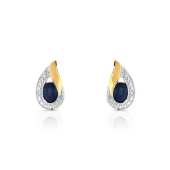 Boucles d'oreilles or 750 2 tons goutte saphirs et diamants