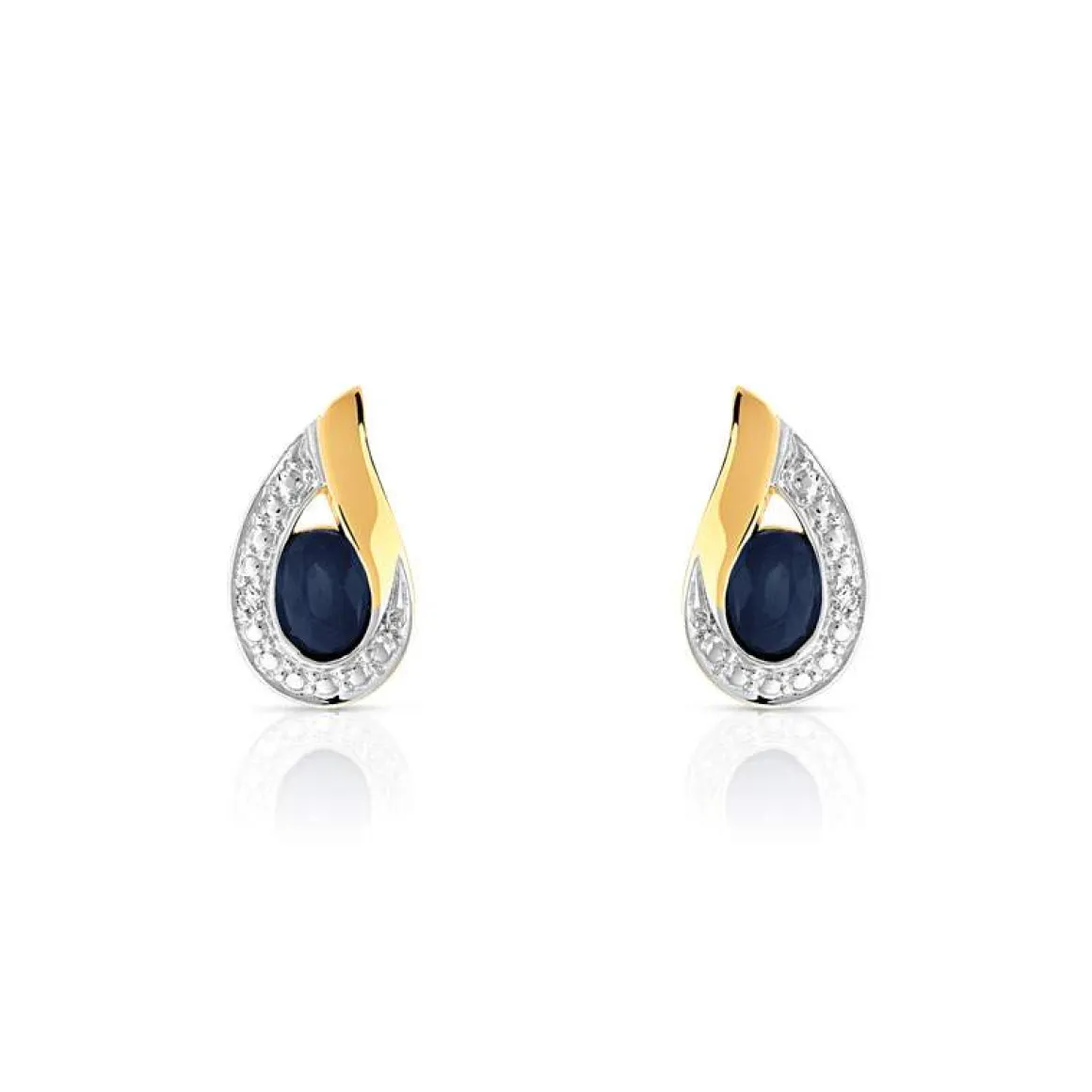 Boucles d'oreilles or 750 2 tons goutte saphirs et diamants