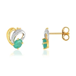 Boucles d'oreilles or 375 2 tons émeraudes