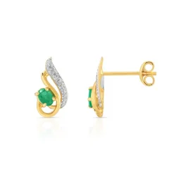 Boucles d'oreilles or 750 2 tons émeraudes et diamants