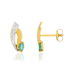 Boucles d'oreilles or 375 2 tons émeraudes