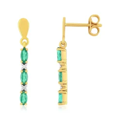 Boucles d'oreilles or 375 2 tons émeraudes ovales et diamants