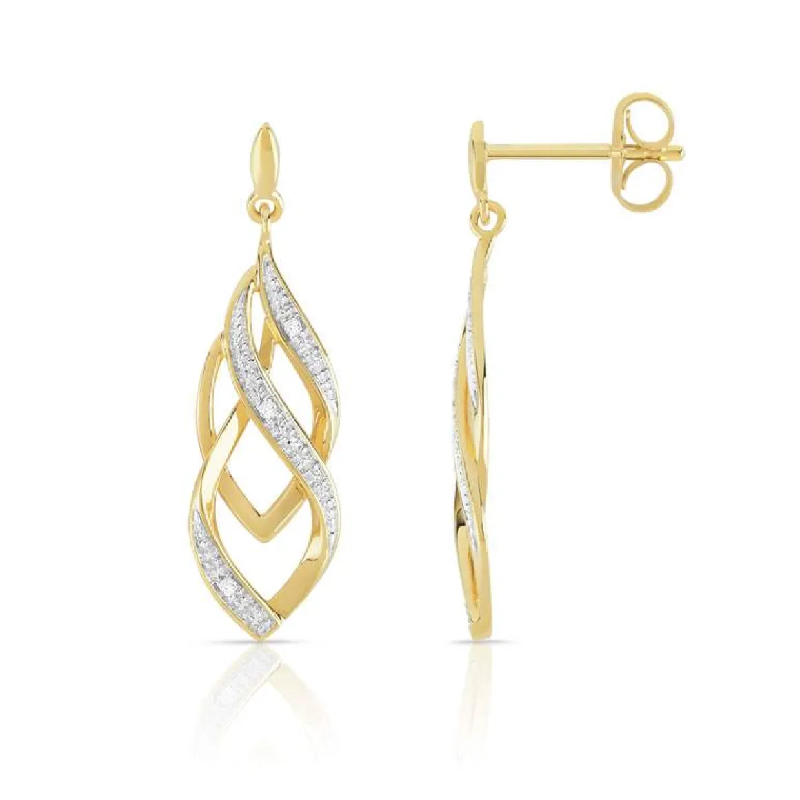 Boucles d'oreilles or 375 2 tons pendants diamants