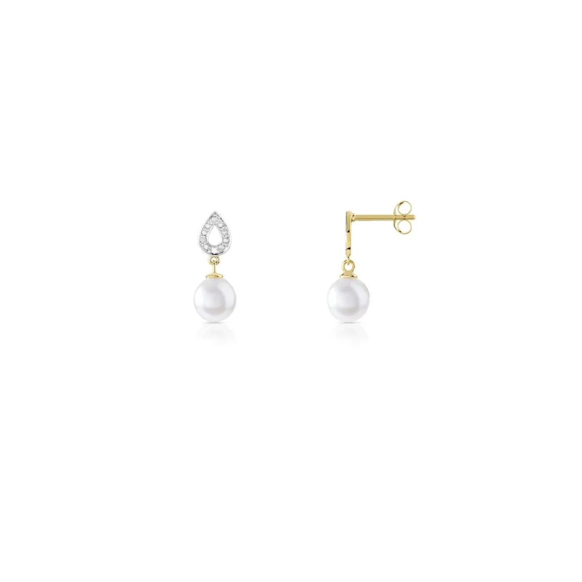 Boucles d'oreilles or 750 2 tons perle du japon et diamant