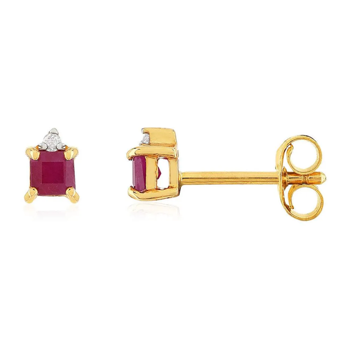 Boucles d'oreilles or 375 2 tons rubis et diamants
