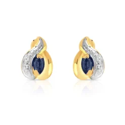 Boucles d'oreilles or 750 2 tons saphirs navettes