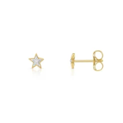 Boucles d'oreilles or 375 2 tons étoiles diamants