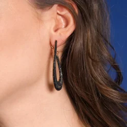 Boucles d'oreilles pendants argent 925 rose et ruthénium noir, zirconias noirs