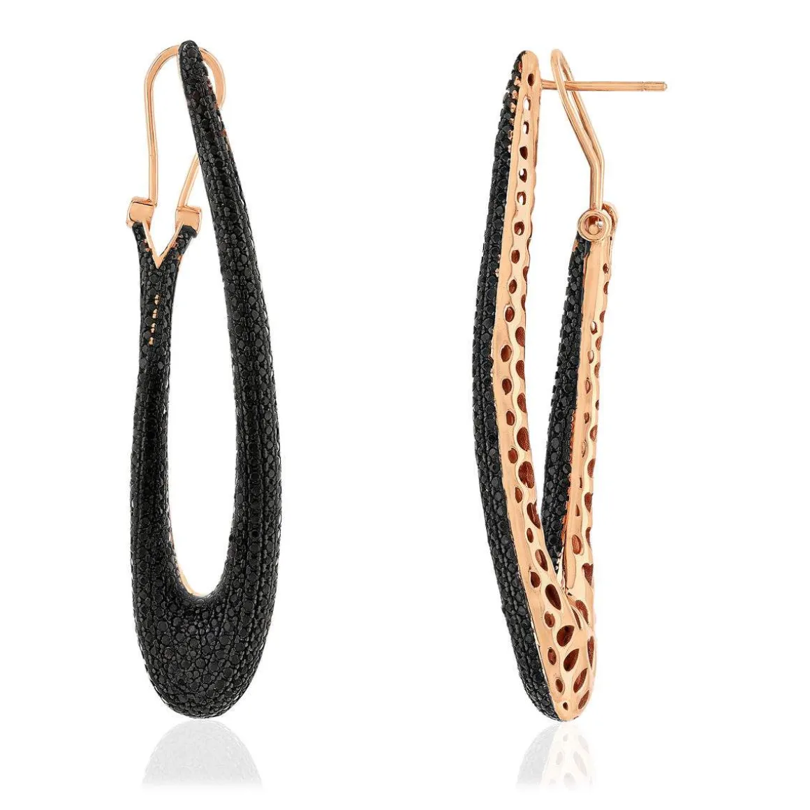 Boucles d'oreilles pendants argent 925 rose et ruthénium noir, zirconias noirs