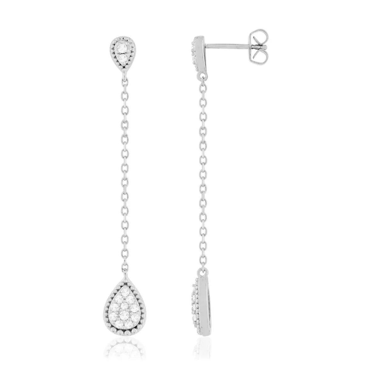 Boucles d'oreilles pendants argent 925 zirconias en forme de goutte