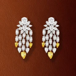 Boucles d'oreilles pendants argent 925 zirconias jaune et blanc