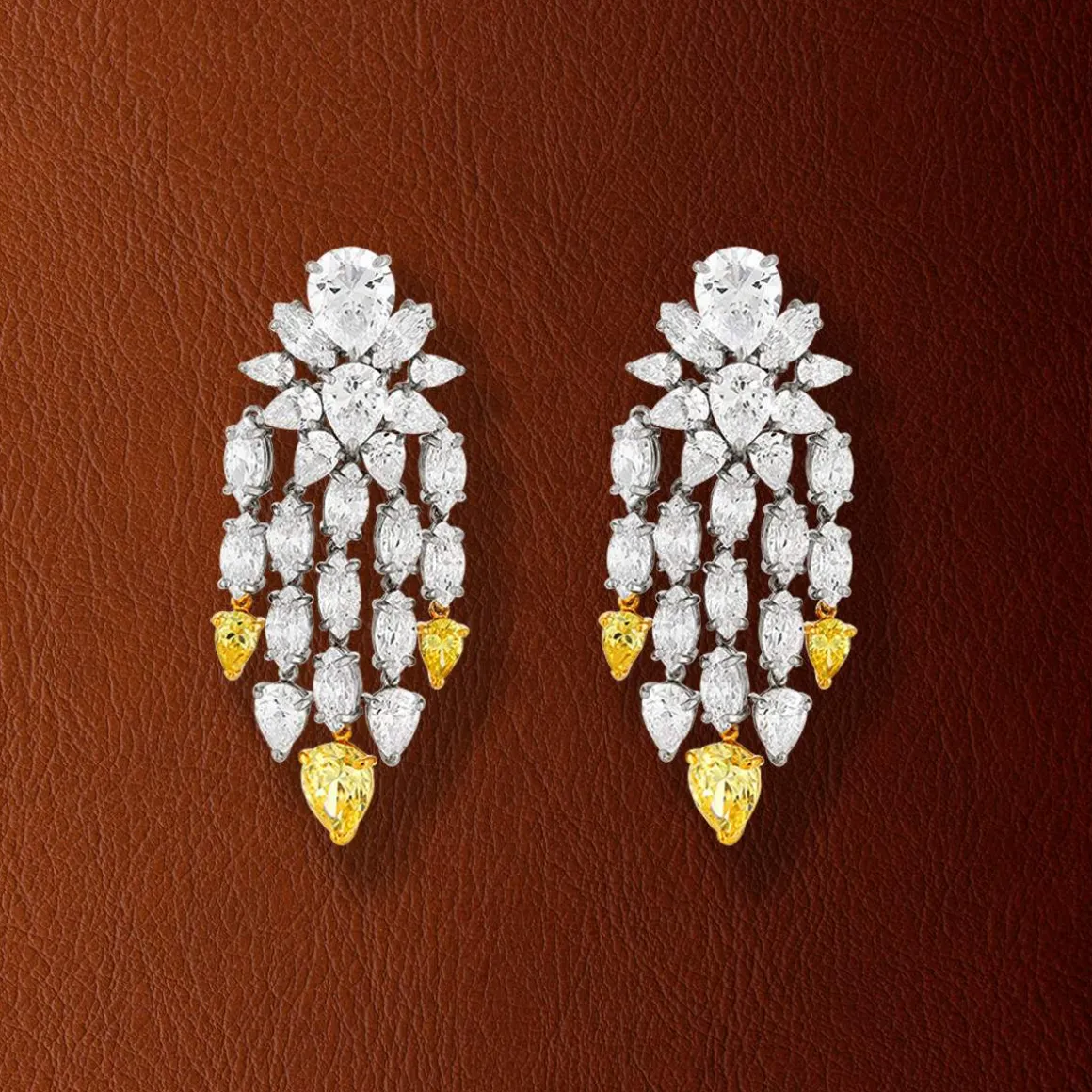 Boucles d'oreilles pendants argent 925 zirconias jaune et blanc