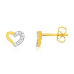 Boucles d'oreilles plaqué or jaune, zirconias, motif coeur.