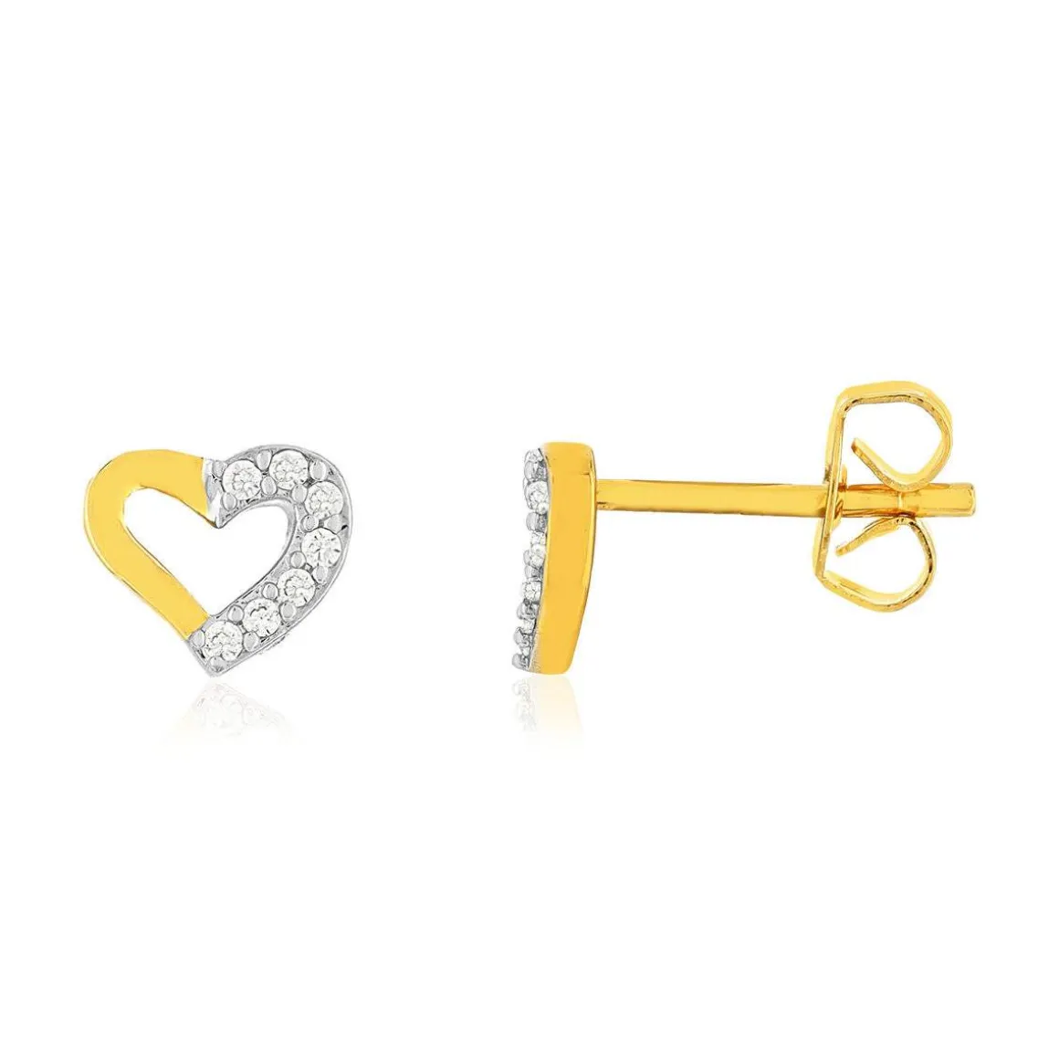 Boucles d'oreilles plaqué or jaune, zirconias, motif coeur.