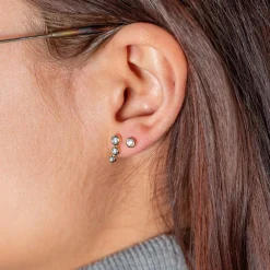 Boucles d'oreilles plaqué or jaune zirconias, 1 clou et 1 contour.