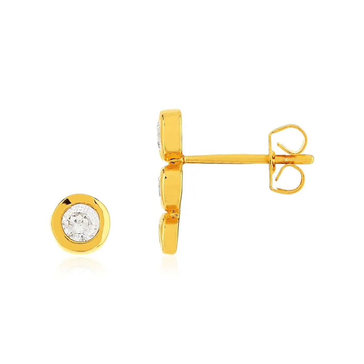 Boucles d'oreilles plaqué or jaune zirconias, 1 clou et 1 contour.