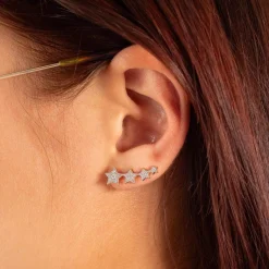 Boucles d'oreilles plaqué or jaune étoiles et zirconias