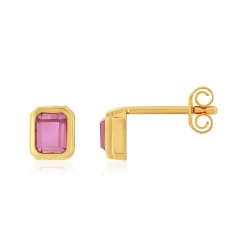 Boucles d'oreilles plaqué or pierres synthétiques roses