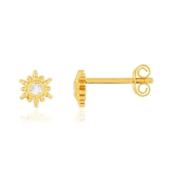 Boucles d'oreilles plaqué or zirconias motif soleil
