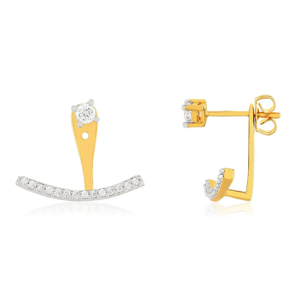 Boucles d'oreilles sous lobe plaqué or 2 tons zirconias.