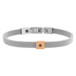Bracelet acier bicolore doré rose zirconia noir 21 cm