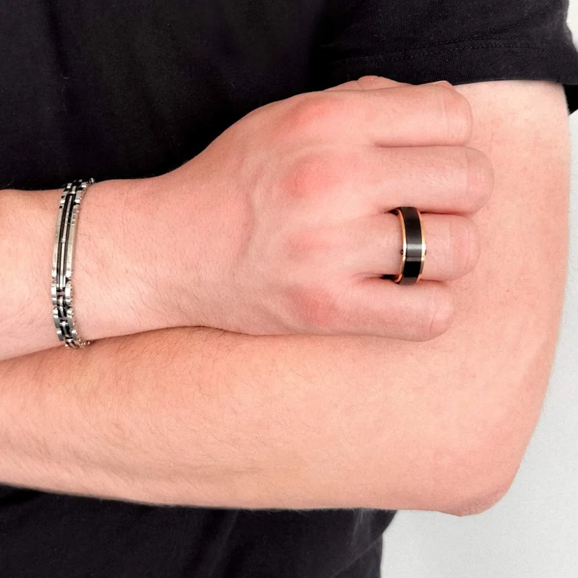 Bracelet acier bicolore noir 21 cm
