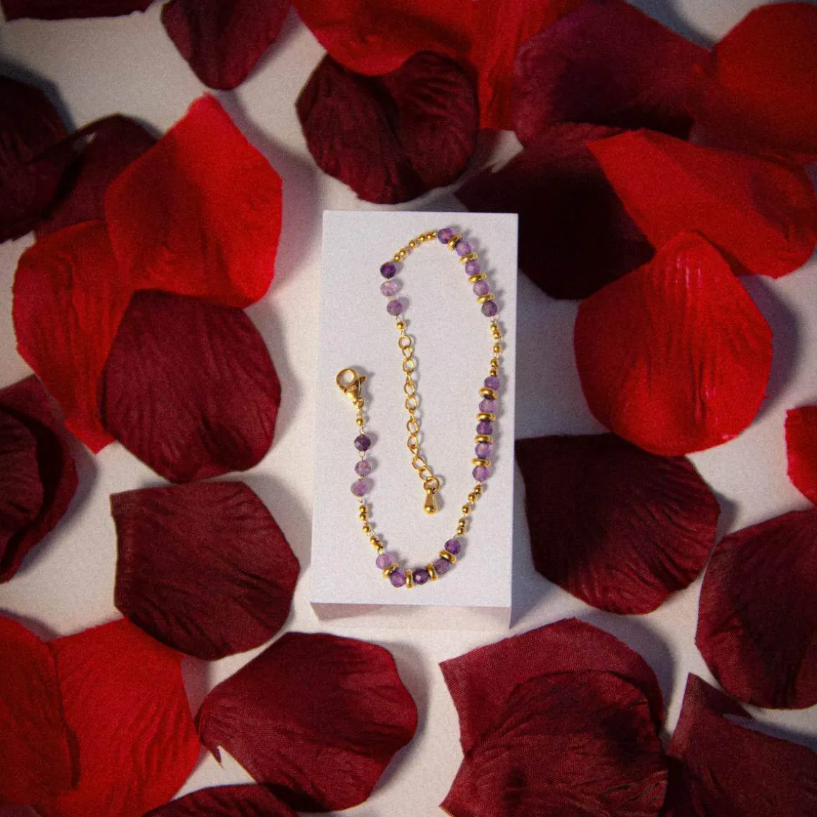 Bracelet acier doré améthystes 20 cm