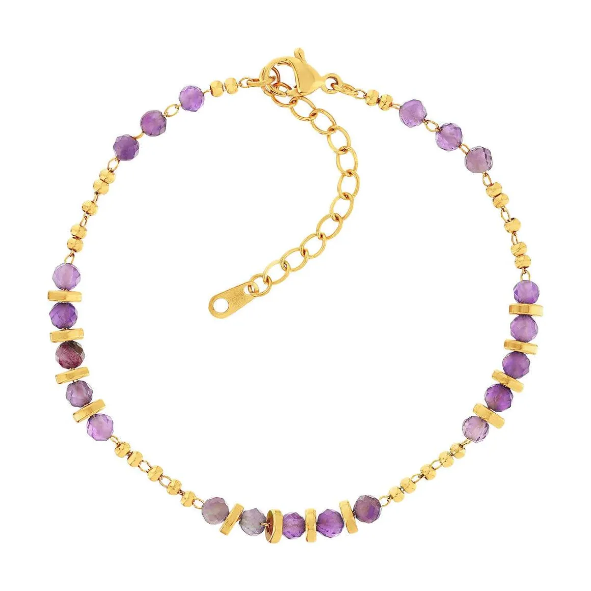 Bracelet acier doré améthystes 20 cm
