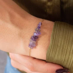 Bracelet acier doré améthystes 20 cm