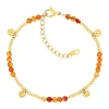 Bracelet acier doré aventurines oranges 19 cm