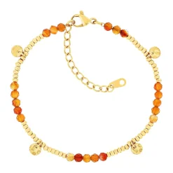 Bracelet acier doré aventurines oranges 19 cm