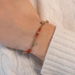 Bracelet acier doré aventurines oranges 19 cm