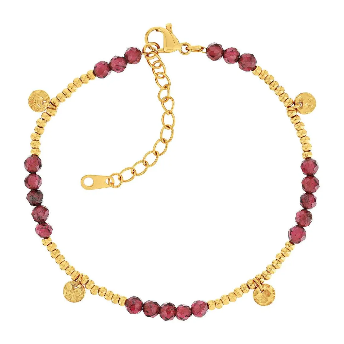 Bracelet acier doré grenats 20 cm