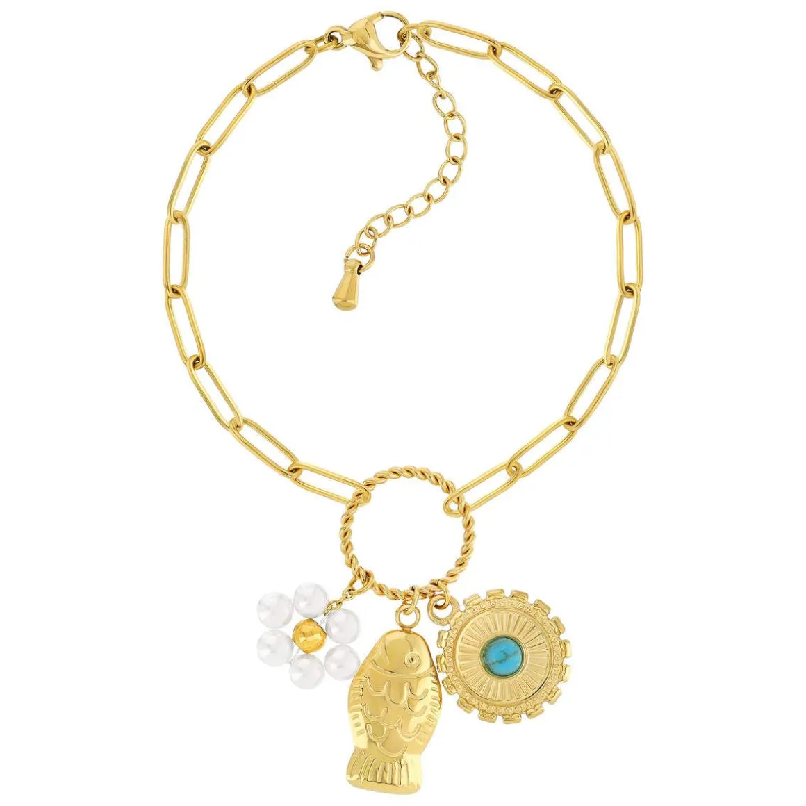 Bracelet acier doré perles
