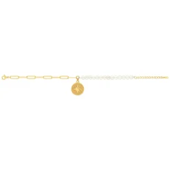 Bracelet acier doré 14 perles d'eau douce 20 cm