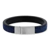Bracelet acier et cuir bleu 21 cm